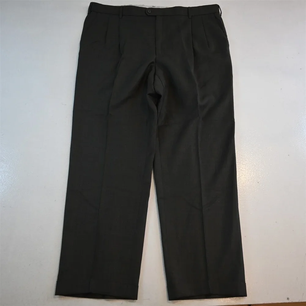 Zanella 40x32 Green 100% Wool Italy Bennett Pleated Cuffed Dress Mens Pants